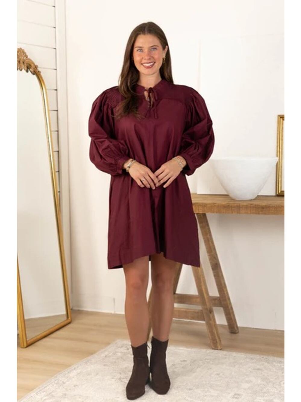 Heyson Purple 100% Cotton Puffed Sleeve Tassel Tie Mini Dress Size Large NEW